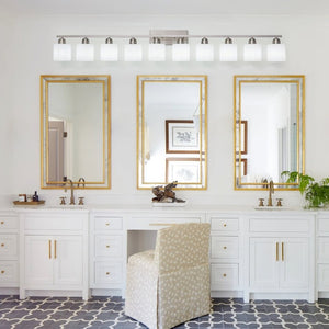 English Elm 10 Light Matte Iron Vanity Bar with Milky Glass Shades Wide Format Wall Fixture Chrome W1340P310797