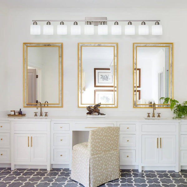 English Elm 10 Light Matte Iron Vanity Bar with Milky Glass Shades Wide Format Wall Fixture Chrome W1340P310797
