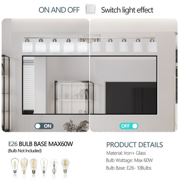 English Elm 10 Light Matte Iron Vanity Bar with Milky Glass Shades Wide Format Wall Fixture Chrome W1340P310797