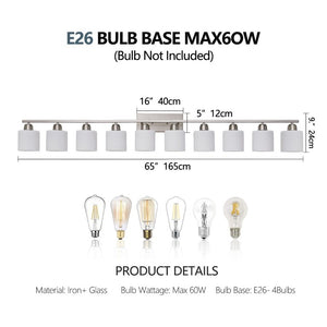 English Elm 10 Light Matte Iron Vanity Bar with Milky Glass Shades Wide Format Wall Fixture Chrome W1340P310797