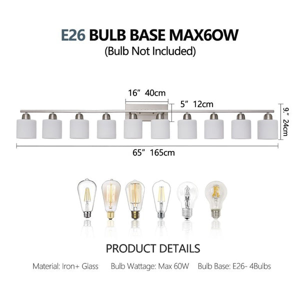 English Elm 10 Light Matte Iron Vanity Bar with Milky Glass Shades Wide Format Wall Fixture Chrome W1340P310797