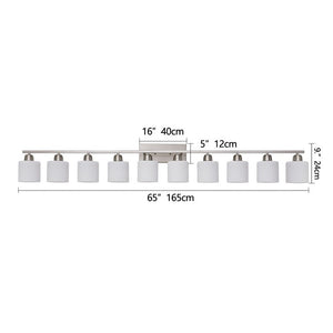 English Elm 10 Light Matte Iron Vanity Bar with Milky Glass Shades Wide Format Wall Fixture Chrome W1340P310797