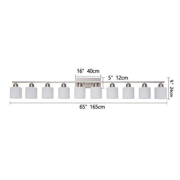 English Elm 10 Light Matte Iron Vanity Bar with Milky Glass Shades Wide Format Wall Fixture Chrome W1340P310797