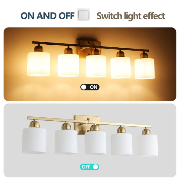 English Elm Brushed Nickel Five Globe Vanity Light with Frosted Glass Shades for Modern Bathrooms Gold W1340P310799