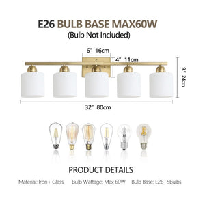 English Elm Brushed Nickel Five Globe Vanity Light with Frosted Glass Shades for Modern Bathrooms Gold W1340P310799