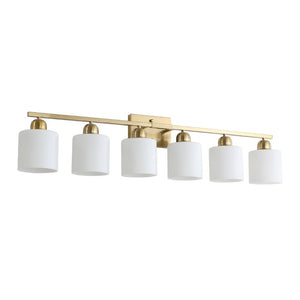 English Elm 38 Inch Brushed Nickel Vanity Light Bar Six Globe Shades for Bathroom Mirror Wall Gold W1340P310800
