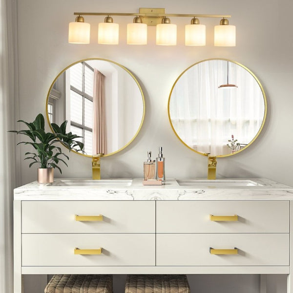 English Elm 38 Inch Brushed Nickel Vanity Light Bar Six Globe Shades for Bathroom Mirror Wall Gold W1340P310800