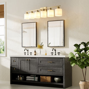 English Elm 38 Inch Brushed Nickel Vanity Light Bar Six Globe Shades for Bathroom Mirror Wall Gold W1340P310800