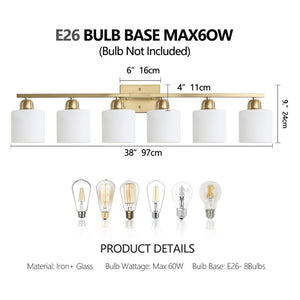 English Elm 38 Inch Brushed Nickel Vanity Light Bar Six Globe Shades for Bathroom Mirror Wall Gold W1340P310800