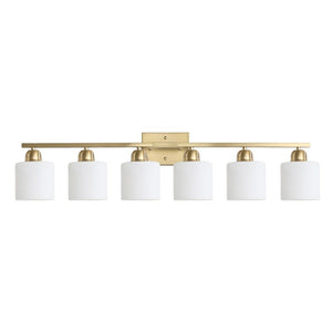 English Elm 38 Inch Brushed Nickel Vanity Light Bar Six Globe Shades for Bathroom Mirror Wall Gold W1340P310800
