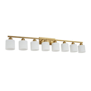 English Elm 8-Light Matte Iron Vanity Bar with Frosted Globe Shades for Mirror Wall Illumination Gold W1340P310801