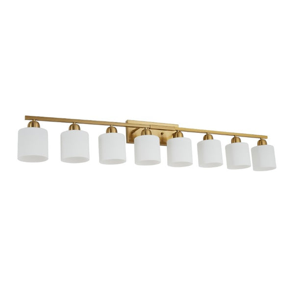 English Elm 8-Light Matte Iron Vanity Bar with Frosted Globe Shades for Mirror Wall Illumination Gold W1340P310801