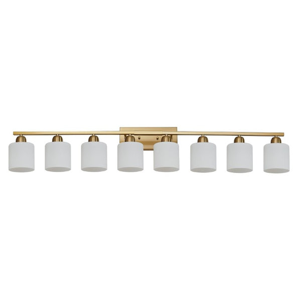 English Elm 8-Light Matte Iron Vanity Bar with Frosted Globe Shades for Mirror Wall Illumination Gold W1340P310801