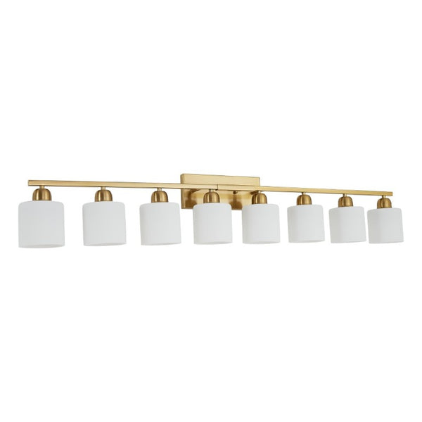 English Elm 8-Light Matte Iron Vanity Bar with Frosted Globe Shades for Mirror Wall Illumination Gold W1340P310801
