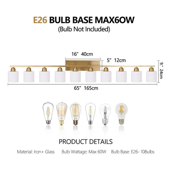 English Elm 10 Light Matte Iron Vanity Bar with Milky Glass Shades Wide Format Wall Fixture Gold W1340P310802
