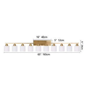 English Elm 10 Light Matte Iron Vanity Bar with Milky Glass Shades Wide Format Wall Fixture Gold W1340P310802
