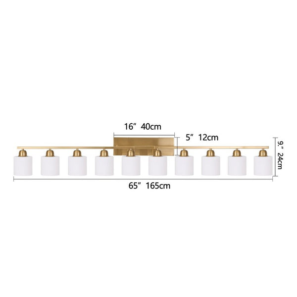 English Elm 10 Light Matte Iron Vanity Bar with Milky Glass Shades Wide Format Wall Fixture Gold W1340P310802