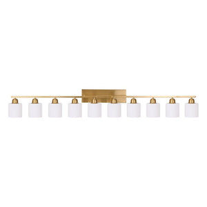 English Elm 10 Light Matte Iron Vanity Bar with Milky Glass Shades Wide Format Wall Fixture Gold W1340P310802