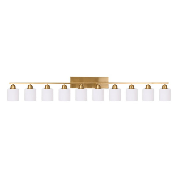 English Elm 10 Light Matte Iron Vanity Bar with Milky Glass Shades Wide Format Wall Fixture Gold W1340P310802