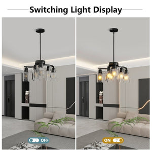 English Elm 6-Light Matte Black Iron Farmhouse Chandelier with Clear Glass Shades for Dining Areas W1340P316378