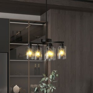 English Elm 6-Light Matte Black Iron Farmhouse Chandelier with Clear Glass Shades for Dining Areas W1340P316378