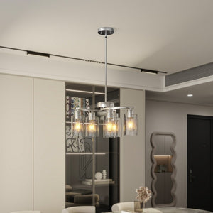 English Elm 6-Light Brushed Nickel Industrial Chandelier with Clear Glass Shades for Dining or Kitchen Chrome W1340P316379