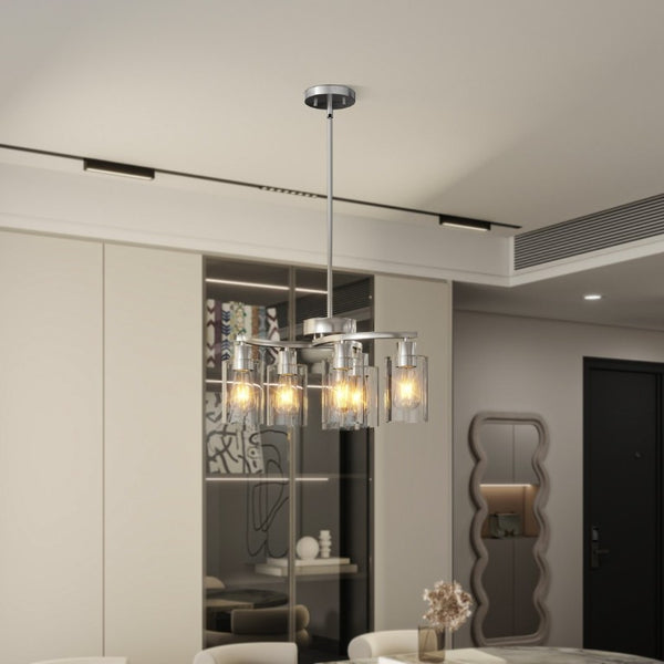 English Elm 6-Light Brushed Nickel Industrial Chandelier with Clear Glass Shades for Dining or Kitchen Chrome W1340P316379