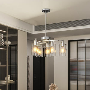 English Elm 6-Light Brushed Nickel Industrial Chandelier with Clear Glass Shades for Dining or Kitchen Chrome W1340P316379