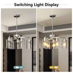 English Elm 6-Light Brushed Nickel Industrial Chandelier with Clear Glass Shades for Dining or Kitchen Chrome W1340P316379