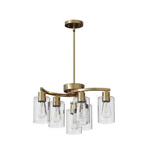 English Elm 6-Light Brushed Nickel Industrial Chandelier with Clear Glass Shades for Dining or Kitchen Gold W1340P316380