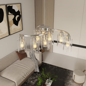 English Elm 9-Light Brushed Nickel Iron Chandelier with Clear Glass Shades for Dining or Kitchen Chrome W1340P316382