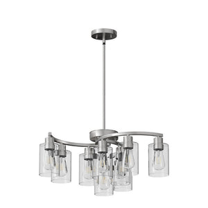 English Elm 9-Light Brushed Nickel Iron Chandelier with Clear Glass Shades for Dining or Kitchen Chrome W1340P316382