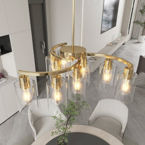 English Elm 9-Light Brushed Nickel Iron Chandelier with Clear Glass Shades for Dining or Kitchen Gold W1340P316383