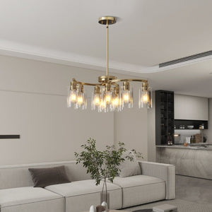 English Elm 9-Light Brushed Nickel Iron Chandelier with Clear Glass Shades for Dining or Kitchen Gold W1340P316383