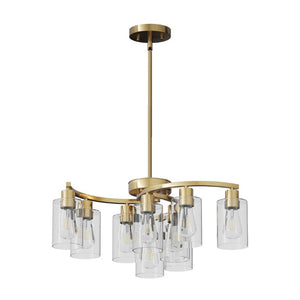 English Elm 9-Light Brushed Nickel Iron Chandelier with Clear Glass Shades for Dining or Kitchen Gold W1340P316383