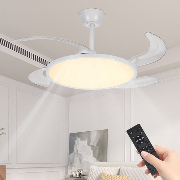 English Elm Retractable Blade Ceiling Fan with LED Light Flush Mount DC Motor Remote Indoor White W1340P324963