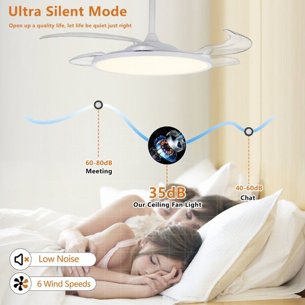 English Elm Retractable Blade Ceiling Fan with LED Light Flush Mount DC Motor Remote Indoor White W1340P324963