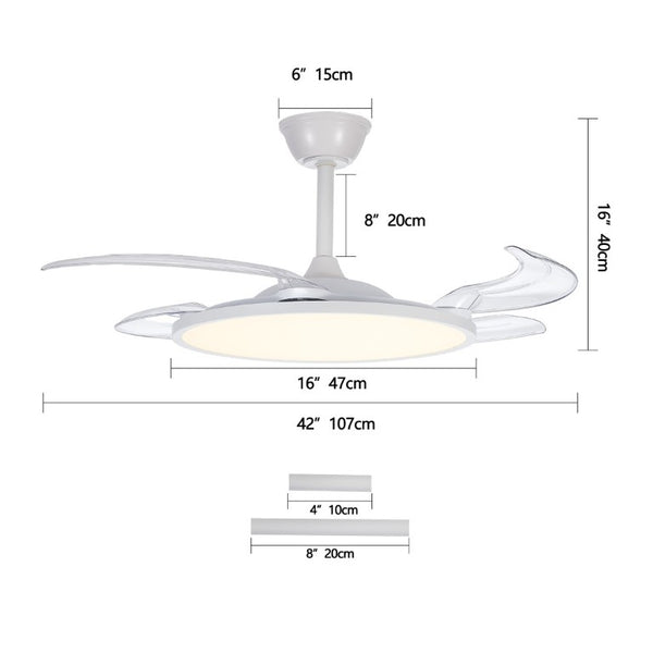 English Elm Retractable Blade Ceiling Fan with LED Light Flush Mount DC Motor Remote Indoor White W1340P324963