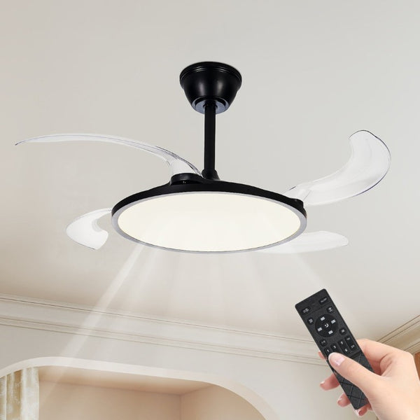 English Elm Retractable Blade Ceiling Fan with LED Light Flush Mount DC Motor Remote Indoor Black W1340P324964