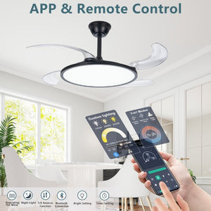 English Elm Retractable Blade Ceiling Fan with LED Light Flush Mount DC Motor Remote Indoor Black W1340P324964