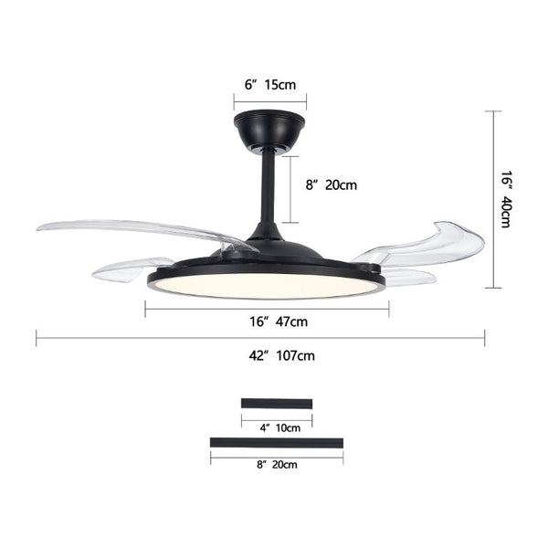 English Elm Retractable Blade Ceiling Fan with LED Light Flush Mount DC Motor Remote Indoor Black W1340P324964