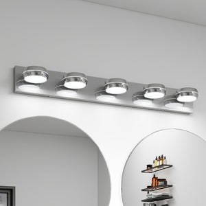 English Elm Led Vanity Bar Light 35 Inch Dimmable Chrome Fixture with Five Heads for Bathroom Mirror W1340P328788