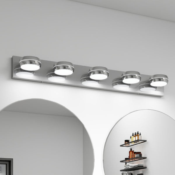 English Elm Led Vanity Bar Light 35 Inch Dimmable Chrome Fixture with Five Heads for Bathroom Mirror W1340P328788