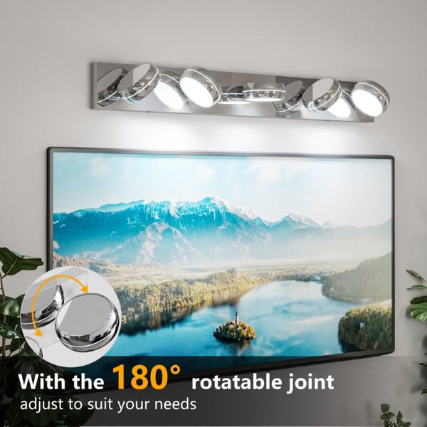 English Elm Led Vanity Bar Light 35 Inch Dimmable Chrome Fixture with Five Heads for Bathroom Mirror W1340P328788