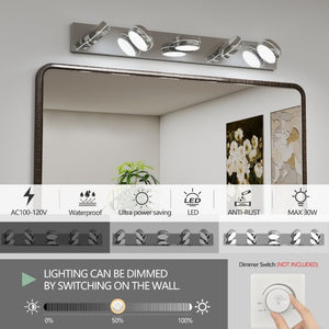 English Elm Led Vanity Bar Light 35 Inch Dimmable Chrome Fixture with Five Heads for Bathroom Mirror W1340P328788