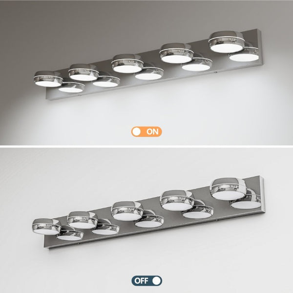 English Elm Led Vanity Bar Light 35 Inch Dimmable Chrome Fixture with Five Heads for Bathroom Mirror W1340P328788