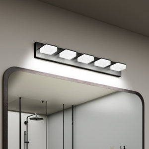 English Elm Led Matte Black Five Light Vanity Bar Frosted Acrylic Bathroom Mirror Wall Fixture W1340P328792