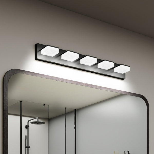 English Elm Led Matte Black Five Light Vanity Bar Frosted Acrylic Bathroom Mirror Wall Fixture W1340P328792