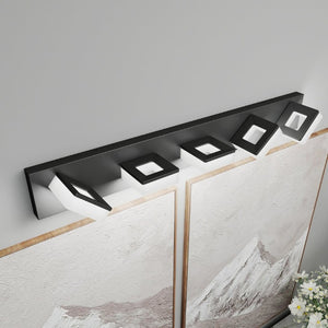 English Elm Led Matte Black Five Light Vanity Bar Frosted Acrylic Bathroom Mirror Wall Fixture W1340P328792