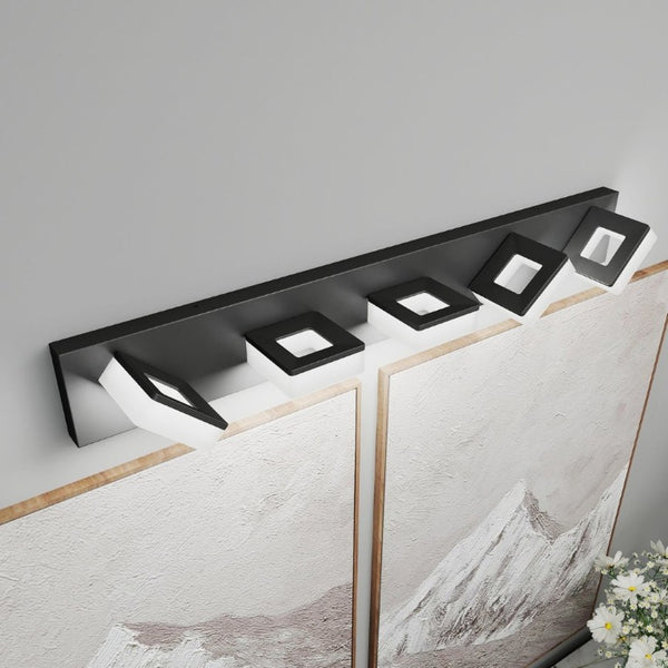English Elm Led Matte Black Five Light Vanity Bar Frosted Acrylic Bathroom Mirror Wall Fixture W1340P328792